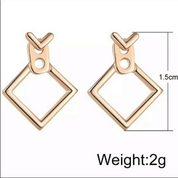 NEW Gold Tone Geometric Stud Earrings Gold Square Jacket Earrings - Picture 2 of 4